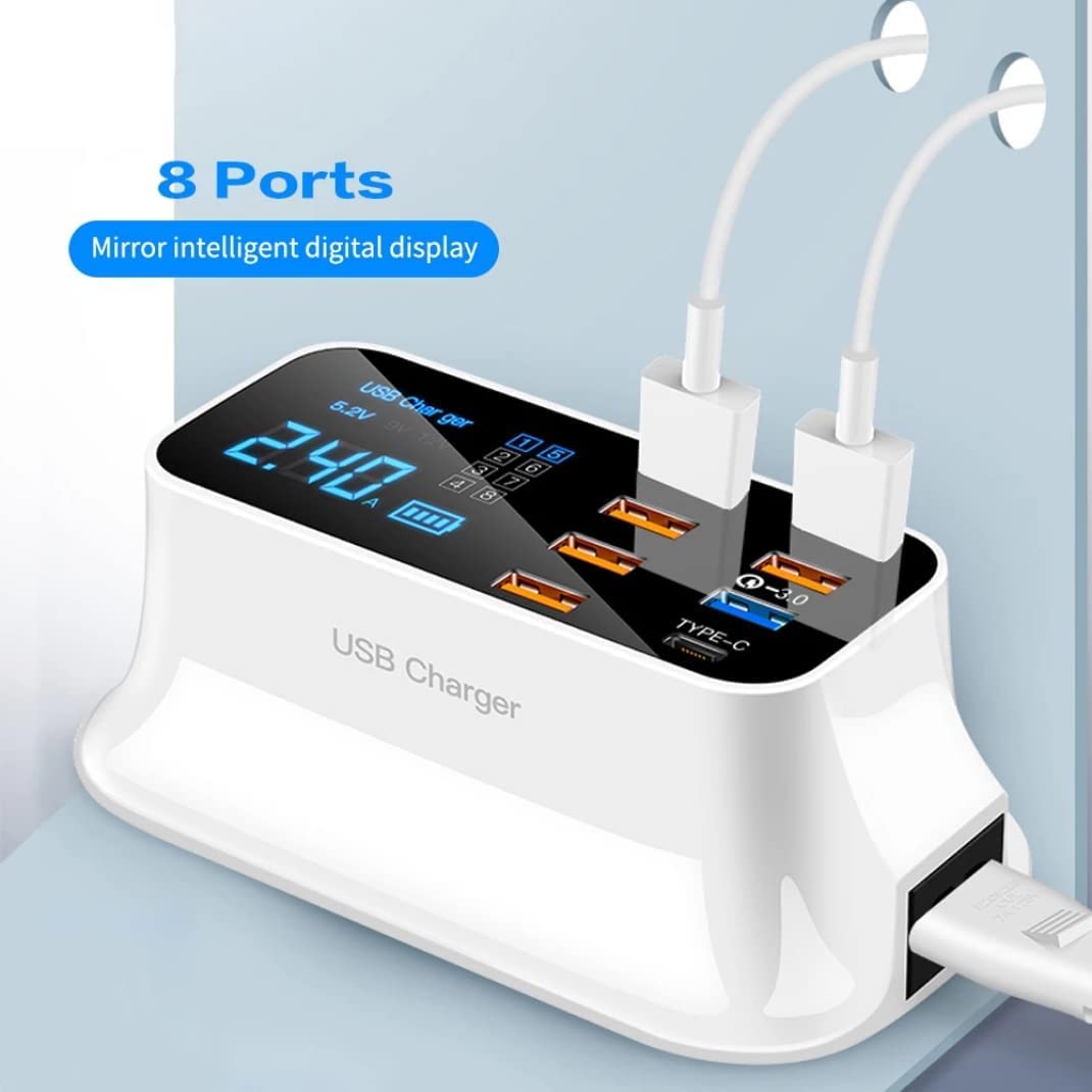 Estación De Carga Usb Concentrador De Carga Usb De 8 Puertos Carga Rápida Pantalla Led 3.0 Estación De Carga Usb Múltiple para Tabletas De Teléfonos Celulares Y Otros Escritorios Electrónicos Hogar De