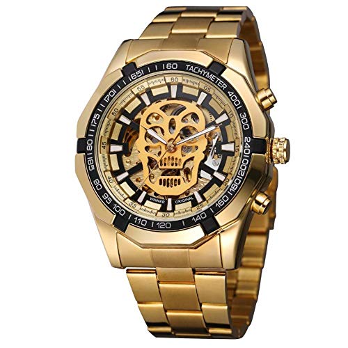 Preisvergleich Produktbild TIANJJ Uhren Fashion Men Skeleton Automatische mechanische Uhr Edelstahlarmband Skeleton Auto-Armbanduhr für Geschäftsleute