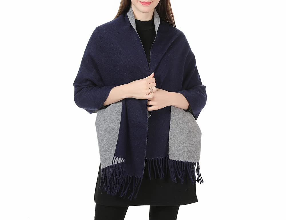 London Scarf Mulberry Tree Scarf Reversible Long Cashmere Soft Women Ladies Tree Of Life (Navy/Grey)