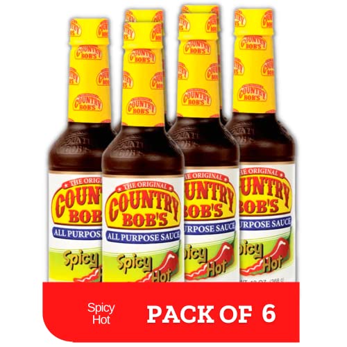 Country Bob's All Purpose Sauce Spicy Hot - All Natural Condiment Sauce For Dipping, Marinating, Bbq Sauce, Steak Sauce - All Purpose Seasoning For Beef, Pork, Chicken, Fish, And Stir Fry Vegetables -13Oz (Pack Of 6) #TOP8