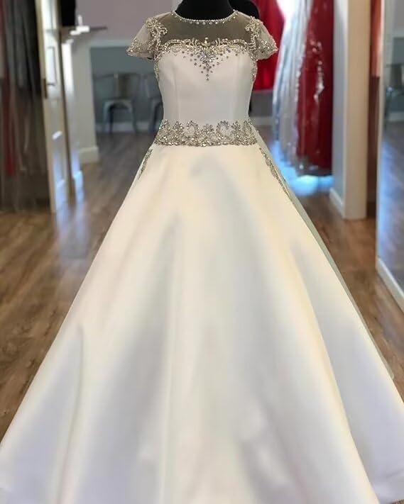 Satin Flower Girl Dress Pageant Dresses for Girls Long Sparkle Crystal First Communion Dress4