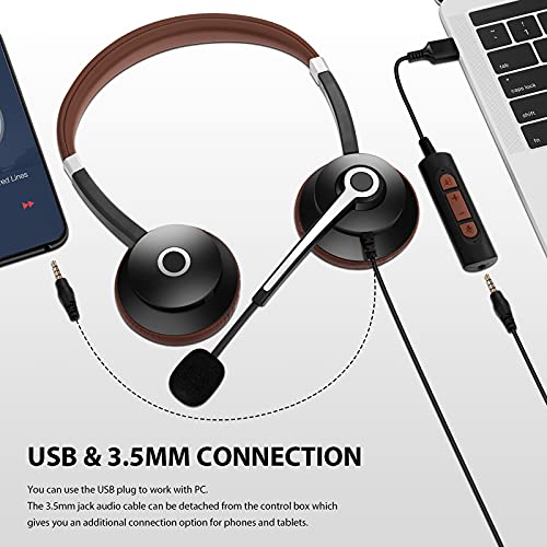 Arama Usb Headset With Microphone Noise Cancelling & In-Line Call Controls, Ultra Comfort 3.5Mm Wired Headset For Cell Phone, Computer Headset With Mute For Pc Laptop Skype Webinar Home Office #TOP5