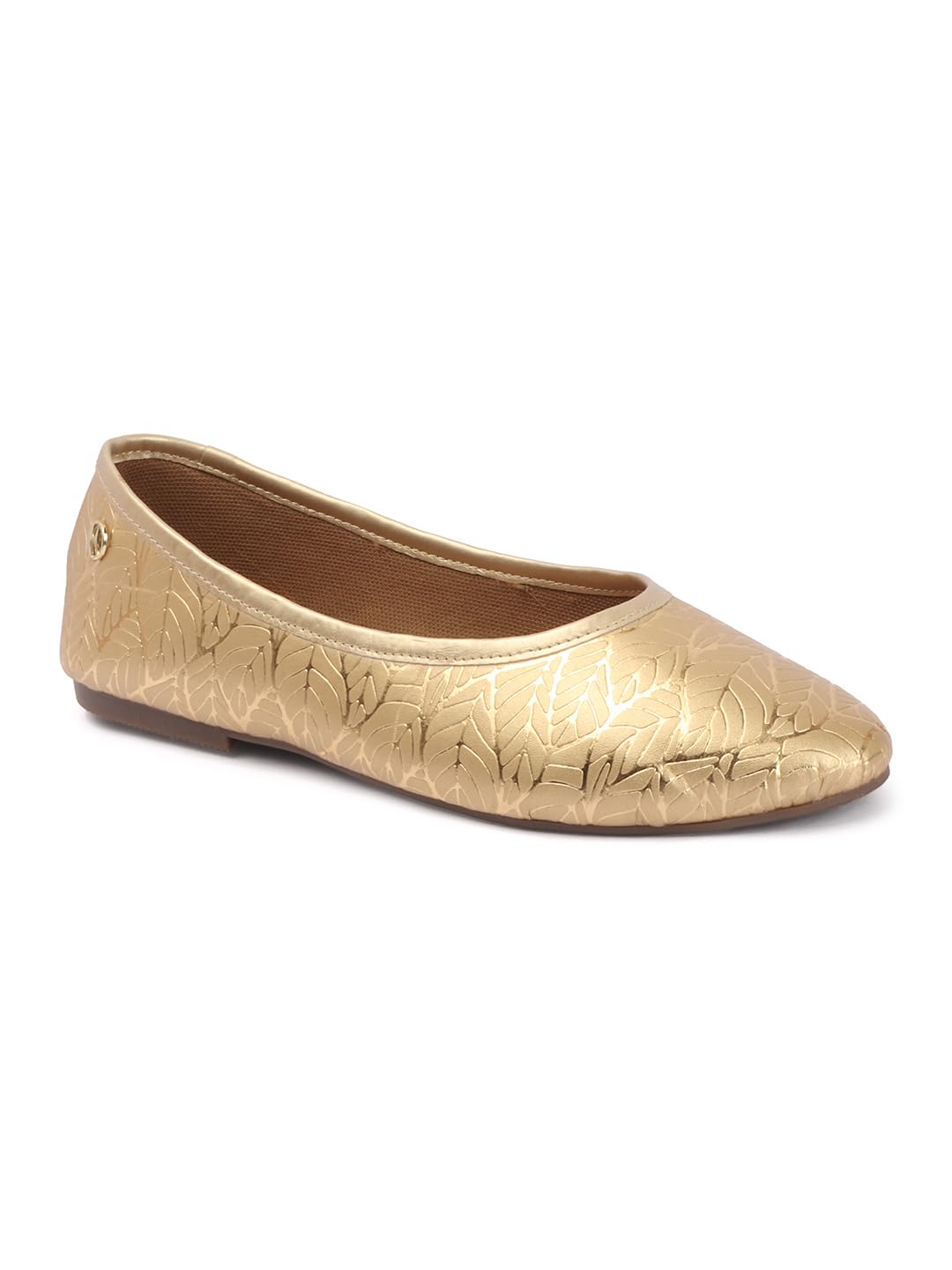 Women Metallic Leaf Pattern Ballet Flats-image-9