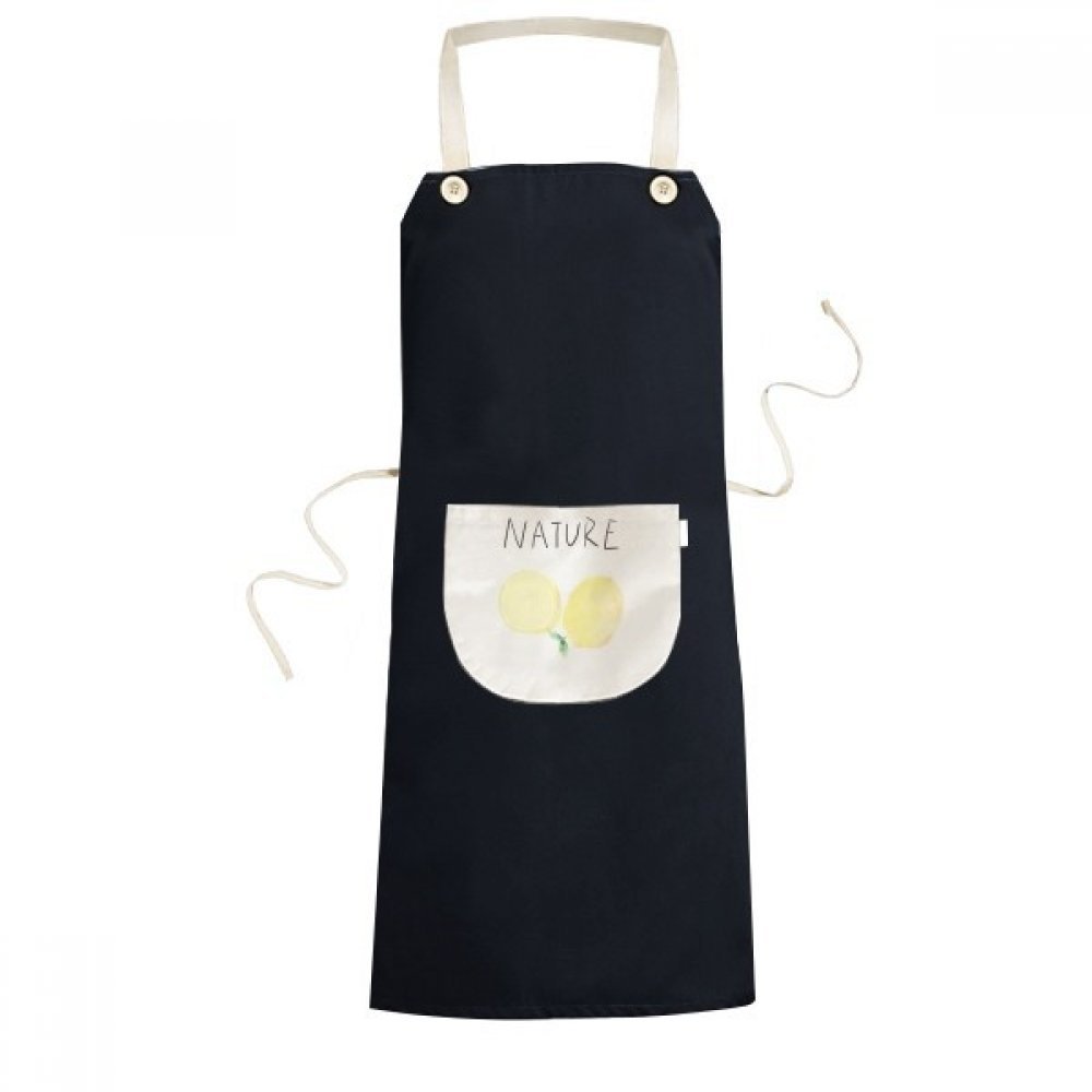 Tablier de cuisine noir avec poche imprimé citron jaune motif nature 70x67 cm