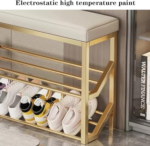 Banc à chaussures industriel 80 cm pour entrée avec 2 étagères métal - 4