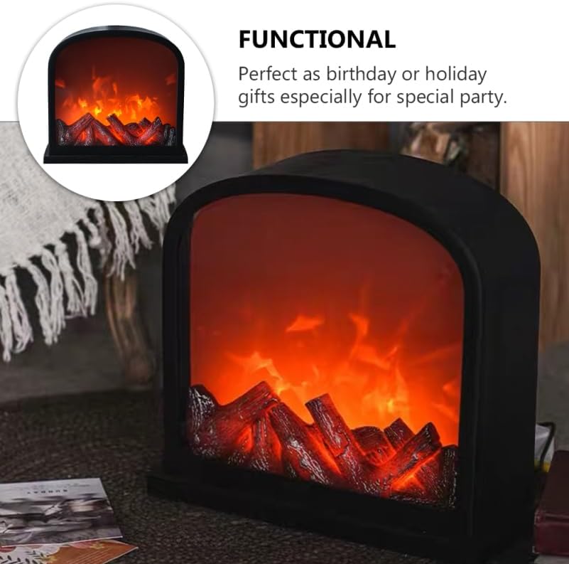 Cabilock USB Fireplace Night Light Table Lamp Decorative Led Flame Effect Black Plastic for Bedroom Home Party Holiday Decoration