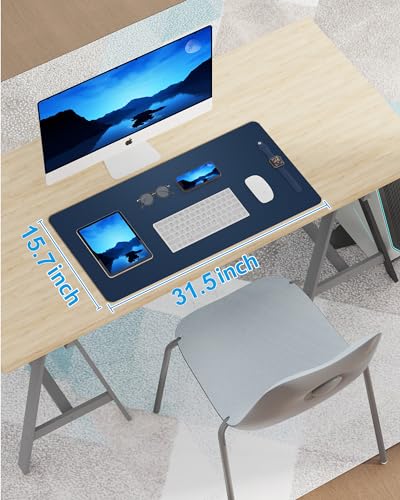Image of Leather Desk Pad Blotter,Mouse Pad,Office Desk Mat, Non-Slip PU Leather Desk mat,Large Desk mat,Waterproof Keyboard mat for Office /Home /Decor (Midnight Blue,31.5 inch x 15.7 inch)