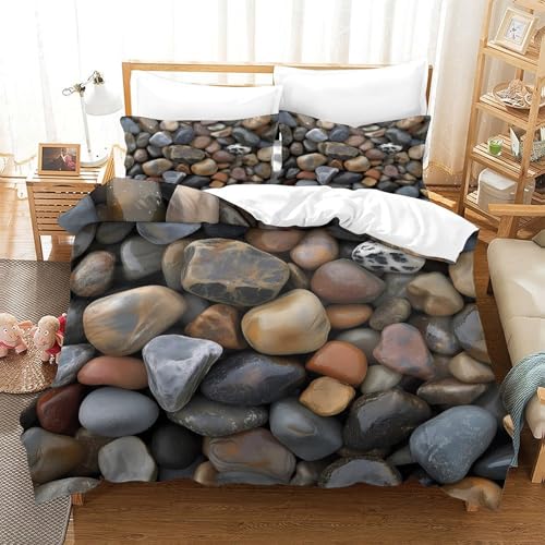 Housse de couette galets de plage naturels 3 pièces 220x240 microfibre lit king