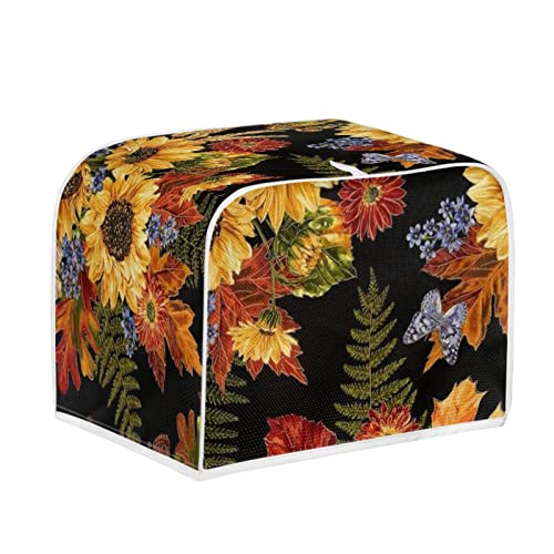 Salabomia Toaster Dust Cover 2 Slice, Sunflower Anti-Sputtering Toaster Covers, Leaf Print Washable Decorative Bread Toaster Cover, Dust Fingerprint Protection For Toasters Bread Maker, Black #TOP1