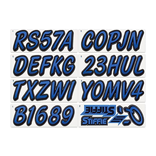 Image of STIFFIE Whipline Blue /Black 3 inch Boat & PWC Registration Decals • Numbers Letters Stickers