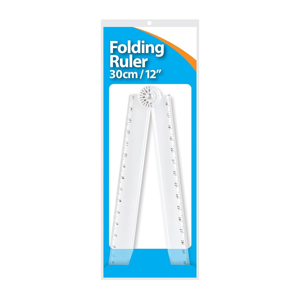 Folding Ruler with Protractor, 30cm Length, Metric Graduation, 180 Degree Angle Measurement