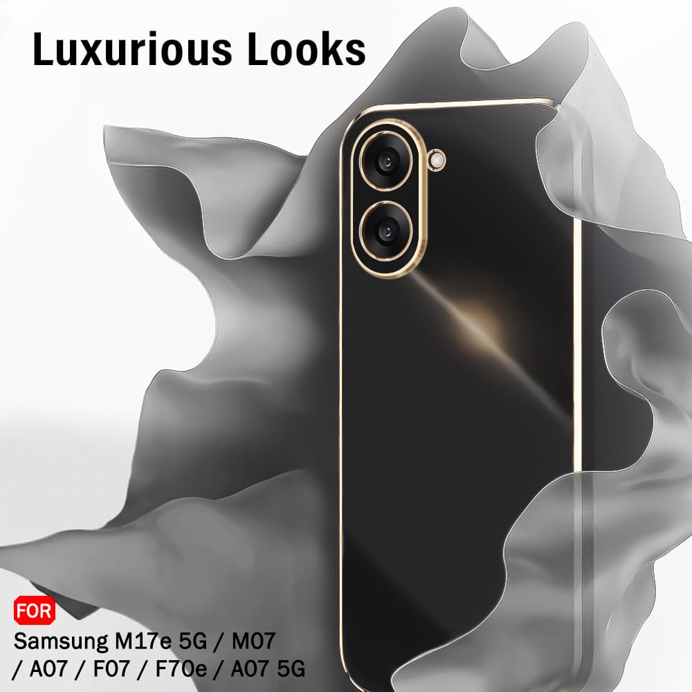 TheGiftKart Luxurious Golden-Plated Back Cover Case for Samsung Galaxy M17e 5G / M07 / A07 / F07 / F70e / A07 5G | Raised Lips for Camera & Screen Protection | Shockproof Design Stylish (TPU, Black) — Amazon image 6