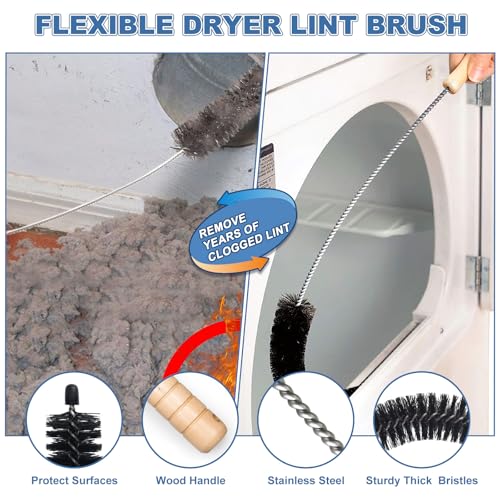Image of PetOde 2 Pieces Dryer Vent Cleaner Kit - Upgraded Vacuum Hose Attachment Compatible with Most Vacuum Cleaner, Flexible Dryer Lint Brush, Quickly Lint Remove, Deep Blue