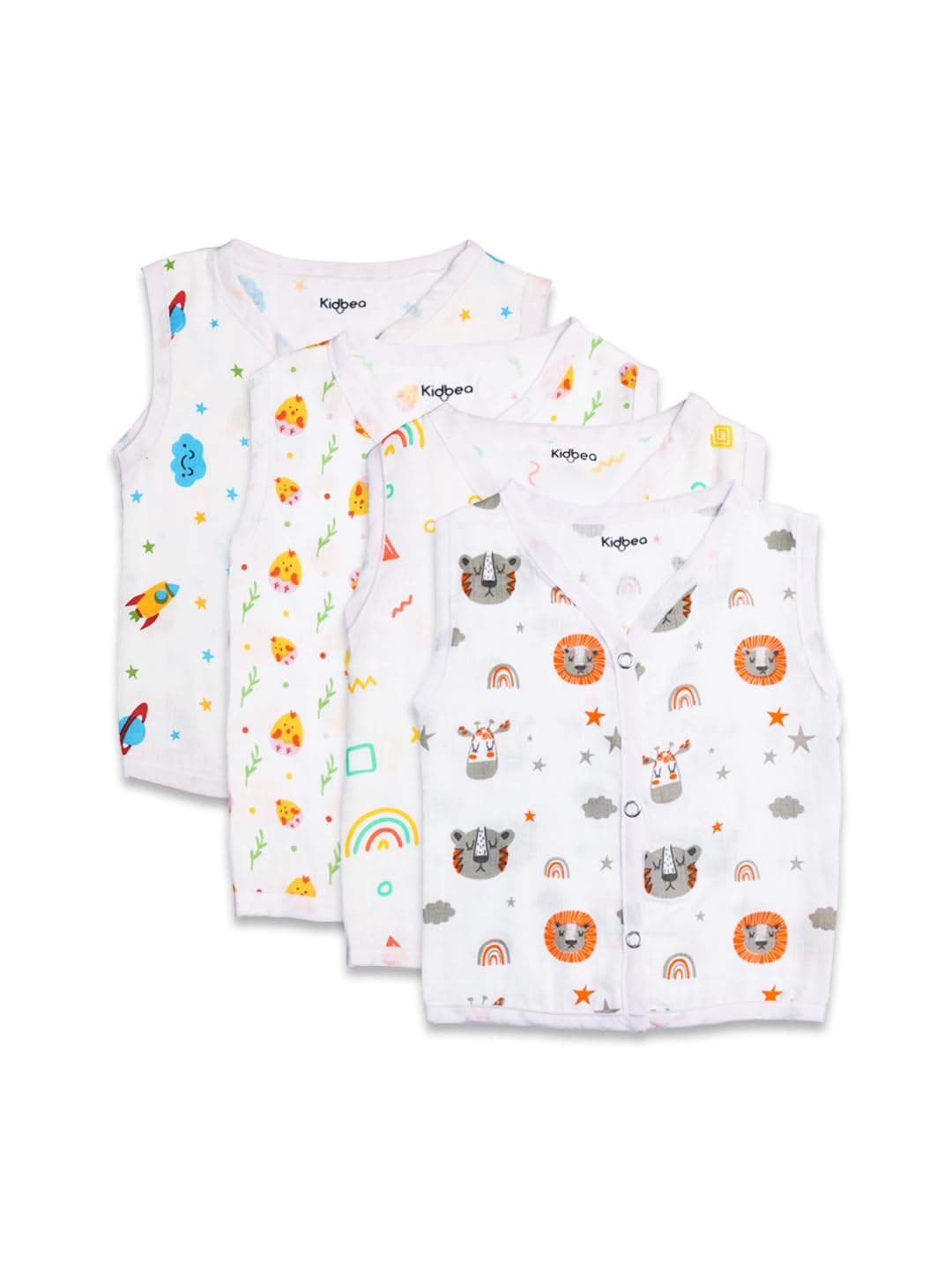 Kidbea Extra Soft Mulmul Cotton Jhabla for Baby Set of 4 (6-12 Months)