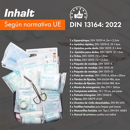 Upgrade4cars 2 x Botiquin de Primeros Auxilios para Coche, Casa, Viaje, Senderismo, etc. Bolsa Médica Completo 2025 Rojo Caja Emergencia Portátil para toda Europa - imagen 3