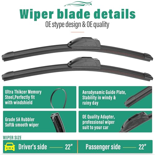 Image of 22 inch 22 inch 16 inch Windshield Wiper Blades Replacement for Ford Expedition 2009 2010 2011 2012 2013 2014 2015 2016 Premium All Weather Front Rear Wipers Set - OEM Quality (Pack of 3)