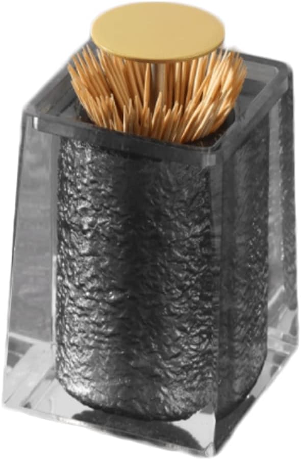 Ceramic Toothpicks Container ，Plastic Toothpick Case，Fashion Push Type Toothpick Holder Black Toothpick Dispenser Resin Toothpicks Container Portable Toothpick Holder Dispenser Chic(Gold Lid Style)