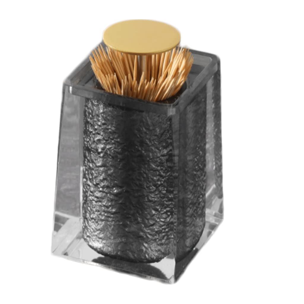 Wdwdw Gold Lid Style Toothpicks Dispenser Toothpick Box Push Type Holder Black Resin Container Portable