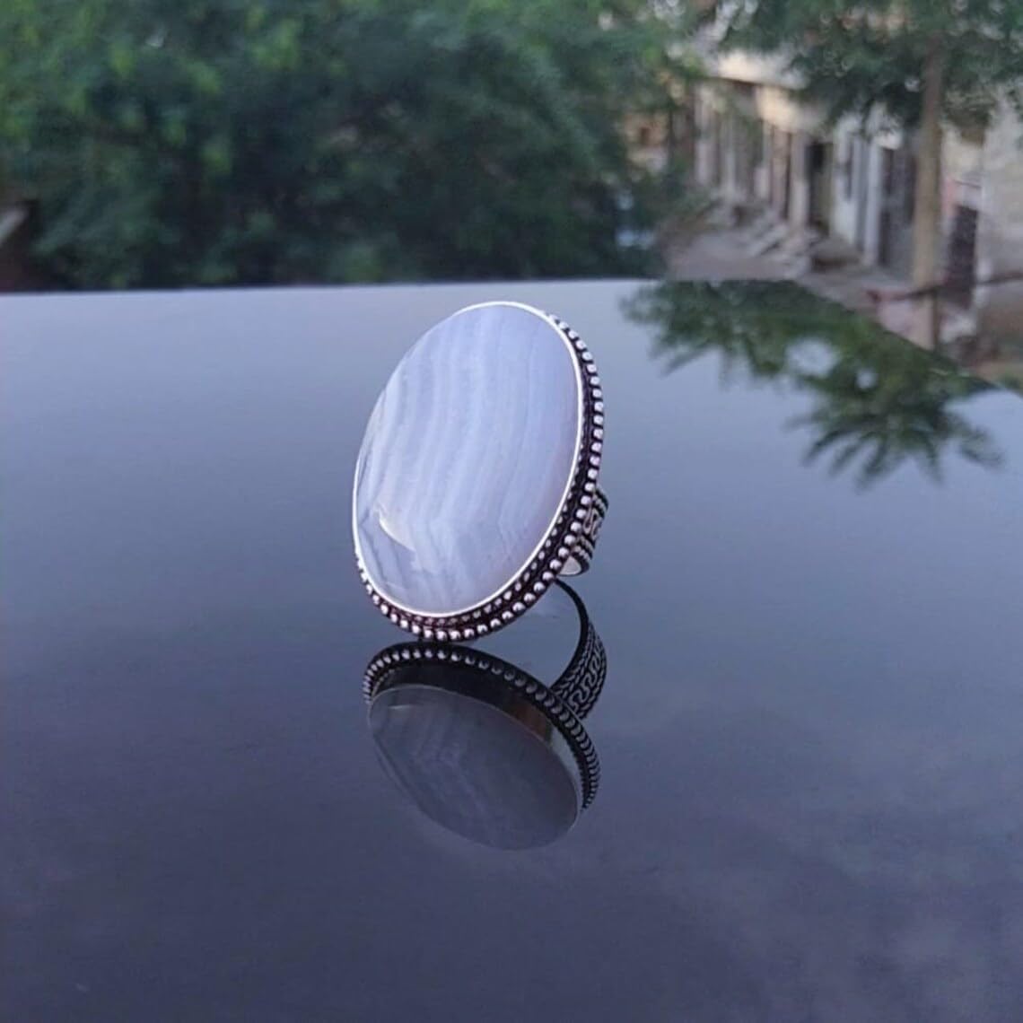 Blue Lace Agate Ring, Statement Ring, Big Gemstone Ring, Vintage Style, Agate Ring, Weding Ring, Handmade Ring, Gift For Her, 925 Sterling Silver Ring, Christmas Day Gift, Unique Jewelry