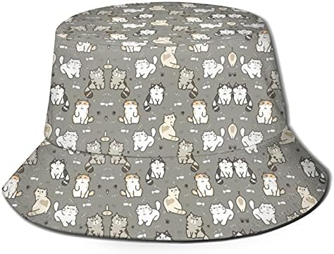 Funny Cute Cats Bucket Hats for Women Men Cartoon Pattern Fisherman Hat Packable Sun Hats