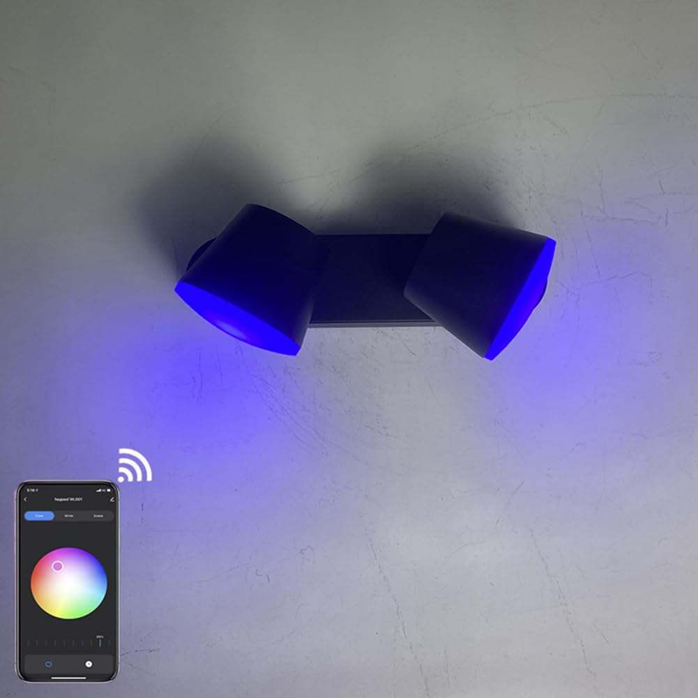 Smart Außenlampe 360 ° Drehbar 2 Flamme LED Wandleuchte RGB Dimmbare Außen Innen Wandlampe IP65 Wasserdichtes Außenleuchte, Wandbeleuchtung steuerbar via App Lampe Wand für Indoor Outdoor Garten