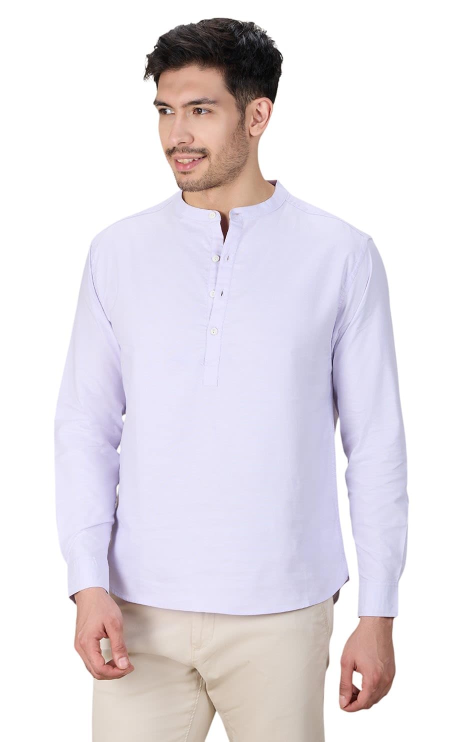 studio shringaar Men's 100% Cotton Lavender Oxford Classic Short Kurta Shirt-picture-24