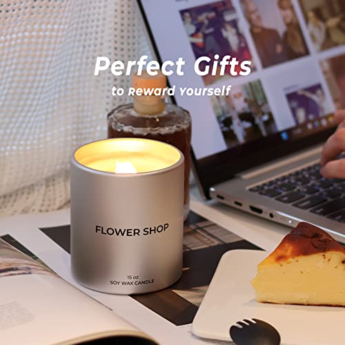 Undelms Scented Candle 15Oz Flower Shop Candle Jasmine, Hyacinth, Sea Salt Scented Soy Wax Candle, Wood Wicked Luxury Aluminum Jar Candle For Home Fragrance 85 Hours Burn Aromatherapy Candles #TOP3