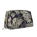 Vintage Tattoos Skull Rose Cute Small Makeup Bag Leather Women Travel Toiletry Pouch Cosmetic Bags Portable Multifunctional Storage for Girl Friend Wife Birthday Gifts