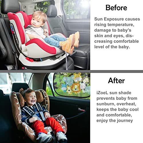 Movinpe Car Sun Shade For Baby Kids 2 Pack Static Cling Side Window Car 80Gsm Rear Sunshades Universal With 8 Suction Cups And Storage Bag - Sun Glare And Uv Rays Protection (Cute Animals) #TOP4