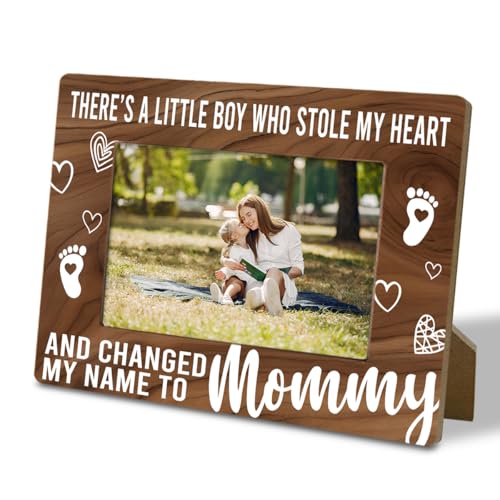 GHRETDFY Mother Wooden Picture Frame, There's a Little Boy Who Stole My Heart Family Keepsake Photo Frame, Wooden Frames for Family Photos, Fit 4x6 Inch Photo