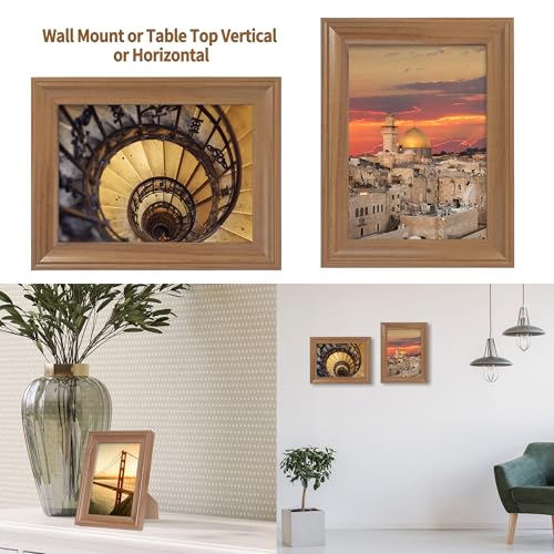 Image of iRahmen 5x7 Picture Frames Set of 4 with HD Glass, Display Pictures 5 x 7 Without Mat, Walnut Rustic Photo Frame for Wall Mount and Tabletop Display