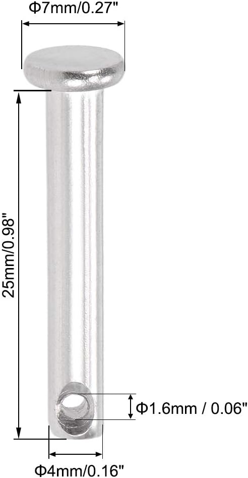 sourcing map Single Hole Clevis Pins - 4mm X 25mm Flat Head 304 Stainless Steel Link Hinge Pin 10Pcs - Image 3
