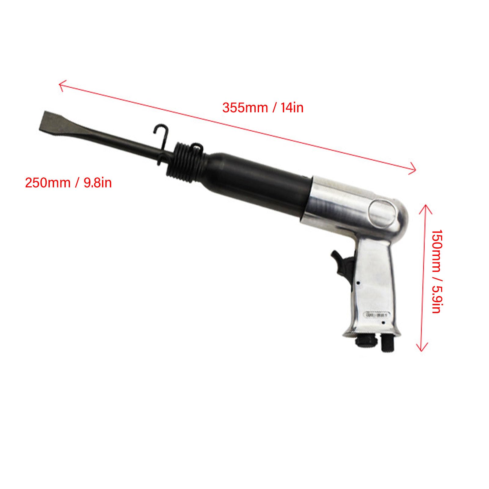 Kit Martello Pneumatico, Kit Scalpello Pneumatico a Canna Corta/lunga 150 Mm/190 Mm/250 Mm con Fermo a Cambio Rapido e 4/5 Scalpelli, Martello Pneumatico Leggero Antivibrante