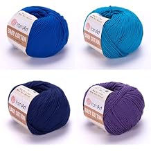 YarnArt Baby Cotton Knitting Yarn - 50% Cotton, 50% Acrylic Soft Baby Cotton Amigurumi Animal Toys Yarn, 50 gr-1.76 Oz, 180 Yds, Pack of 4 Sky Blue