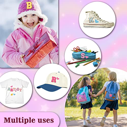 46 Pcs Self Adhesive Chenille Letters Patches Heart Chenille Patches Preppy Cute Colorful Sew Iron on Embroidered Patches for DIY Clothing Backpack Hat Bag Repair Decor Craft Back to School Gift - Thumbnail 5