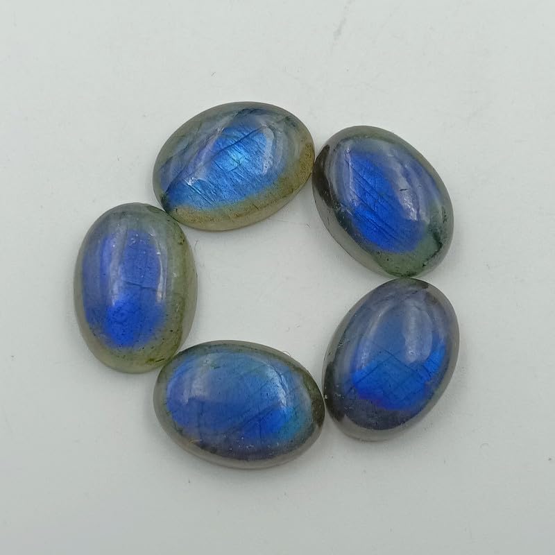 SGM Shop™ Natural Blue Labradorite Calibrated Oval Shape 5Pcs Cabochon Loose Gemstone A+ Quality For Jewelry, Earrings, Pendant Making, Crafts & DIY, Wedding Gift, Wire Wrapping Crystals