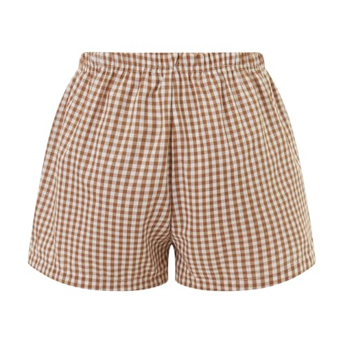 Image of Women Pajamas Shorts Micro Boxer Shorts Y2K Cute Gingham Sleep Lounge Shorts Checkered Plaid Button Pj Mini Shorts