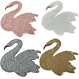 Decorative Swan Patches, Glitter Sew Sequin Appliques Embroidery Patch Large Bird Design for Clothing Bag DIY Decoration Accessories (Style 3 (4pcs))