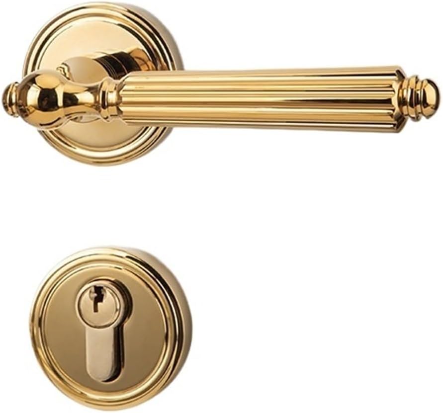 French Retro Door Lock All Copper Indoor Bedroom Brass Wooden Door Lock Pure Copper Split Handle(Brass Magnetic Style)