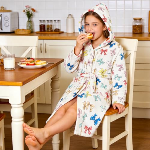 Image of Kids Bathrobe Hooded Plush Fleece Robe for Girls Boys