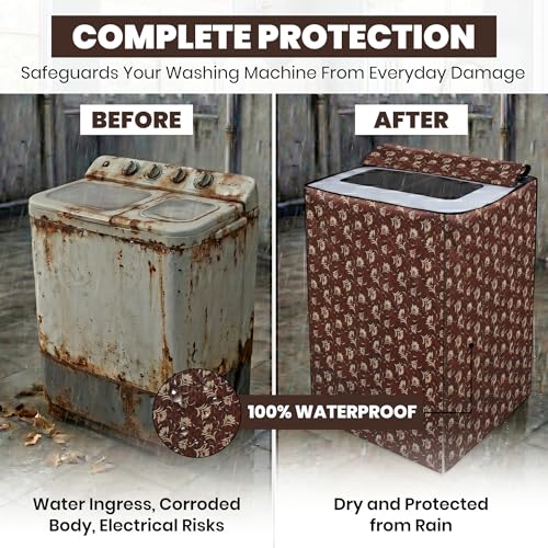 Image of DREAM CARE Waterproof & Dustproof Washing Machine Cover Top Load & Semi Automatic Suitable for 6 kg, 6.2 kg, 6.5 kg (80 x 86 x 51 cms)