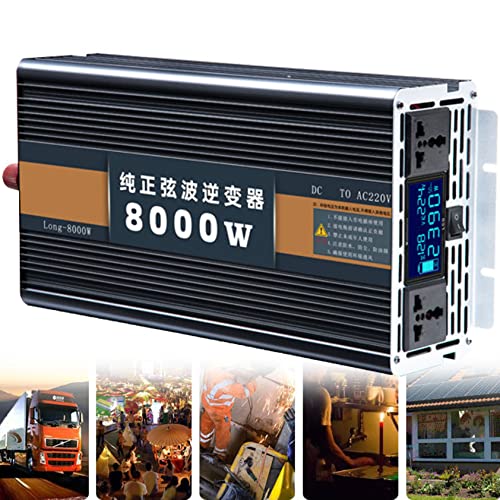 HTDRE Inversor de Potencia de Onda sinusoidal Pura 4000W 5000W 6000W 7000W 8000W 9000W 10000W 12000W Inversores 12V 24V 48V 60V CC a CA 220V 240V Convertidor Pantalla LED, 8000W 12Vto220V