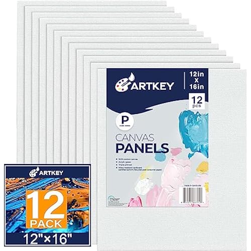 Canvas Panels 12x16 Inch 12-Pack, 10 oz Primed 100% Cotton Canvases for Painting, White Blank Flat Canvas Board for Oil Acrylics Watercolor Tempera Paints