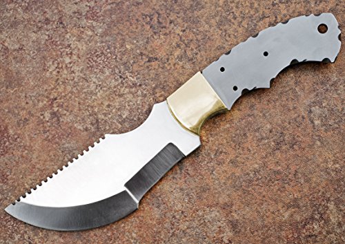 Whole Earth Supply D2 and 1095 Steel Tracker Fixed Blade Knife Blank, for Knifemaking (D2 Steel (With Brass Guard), 4.5 Inch Blade)