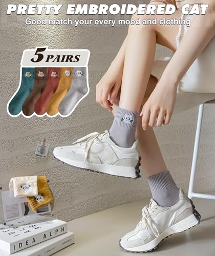 Image of IIG Womens Novelty Cotton Crew Socks Cute Animals Socks Fun Flower Socks (fit women's shoe size 5-9)