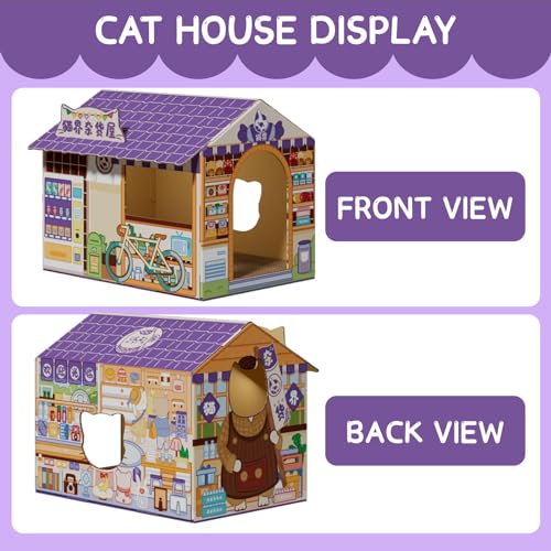 CATWAY Casa de Papelão para Gatos com Arranhador, Camas para Gatos de Interior, Casa de Brincar para