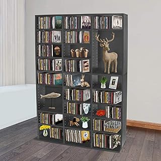 Dotcom CD Bookcase Storage Shelf Case Cabinet Rack Unit Tower Organizer Adjustable Wooden Book Bluray Video Games Up To 837 CD's Black