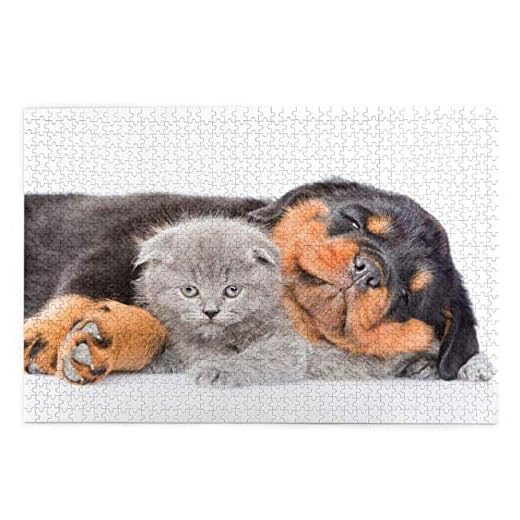 Pussel 1 000 bitar Rottweiler skotsk veck kattunge valp vänner trä pussel leksak familj spel väggdekor för vuxna tonåringar