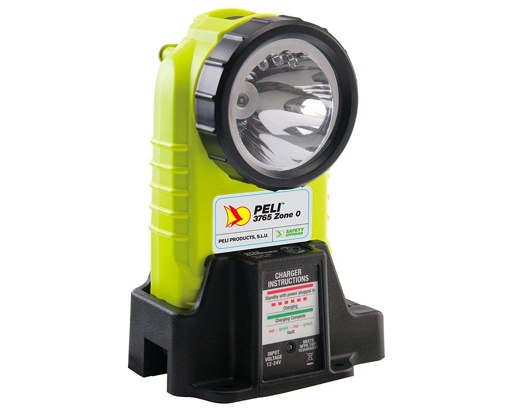 PELI 3765Z0 Linterna LED Recargable de Angulo Recto y con Certificado de Seguridad ATEX Zona 0, Safety Approved, Resistente al Agua IPX4, 194 Lúmenes, Amarillo