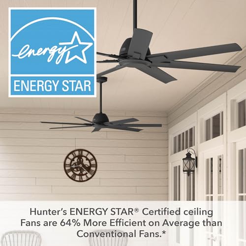 Hunter 60 inch Outdoor or Indoor Ceiling Fan without Light - Black Ceiling Fan with Wall Control, For Patio, Garage, or Porch, Quiet, Standard Mount, 7 Blades - Downtown 51590, Matte Black by Hunter - Image 6